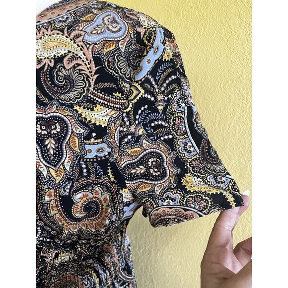 Bar lll Paisley Print Short Sleeve Maxi Dress Size XL Boho Peasant Whimsy Goth - Picture 6 of 11
